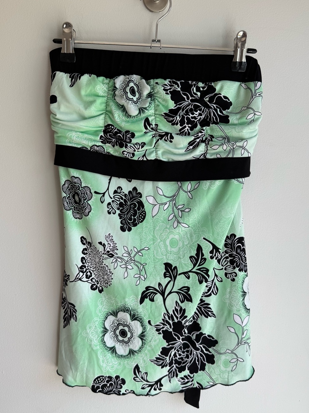 Y2K Digital Clothing Strapless Floral Tube Top Sz L Mint Green Tropical Vacation
